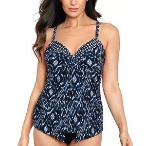 Miraclesuit Women's Palatium Love Knot Underwire Tankini‎ Top Blue Size 8